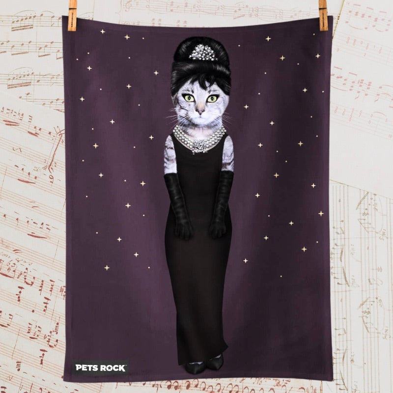 Audrey Catburn - A Purrfect Icon - Pets Rock Tea Towel