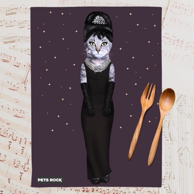 Audrey Catburn - A Purrfect Icon - Pets Rock Tea Towel
