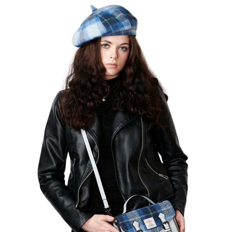 Lambswool Beret in Blue Tartan
