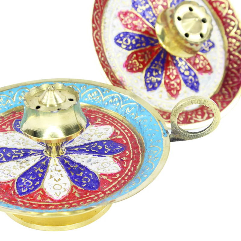 Brass & Enamel Embellished Incense Holder