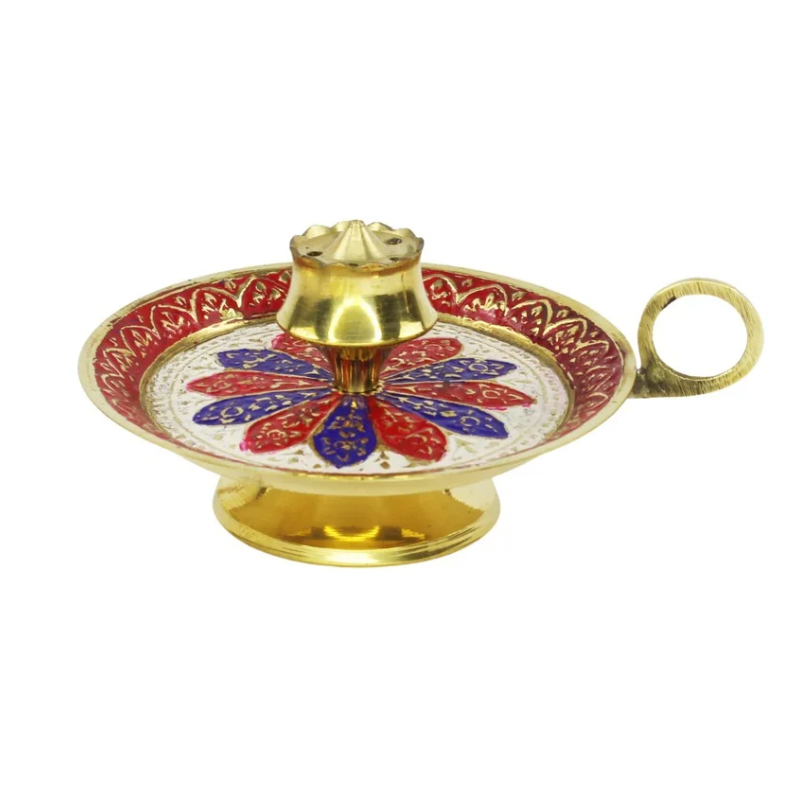 Brass & Enamel Embellished Incense Holder