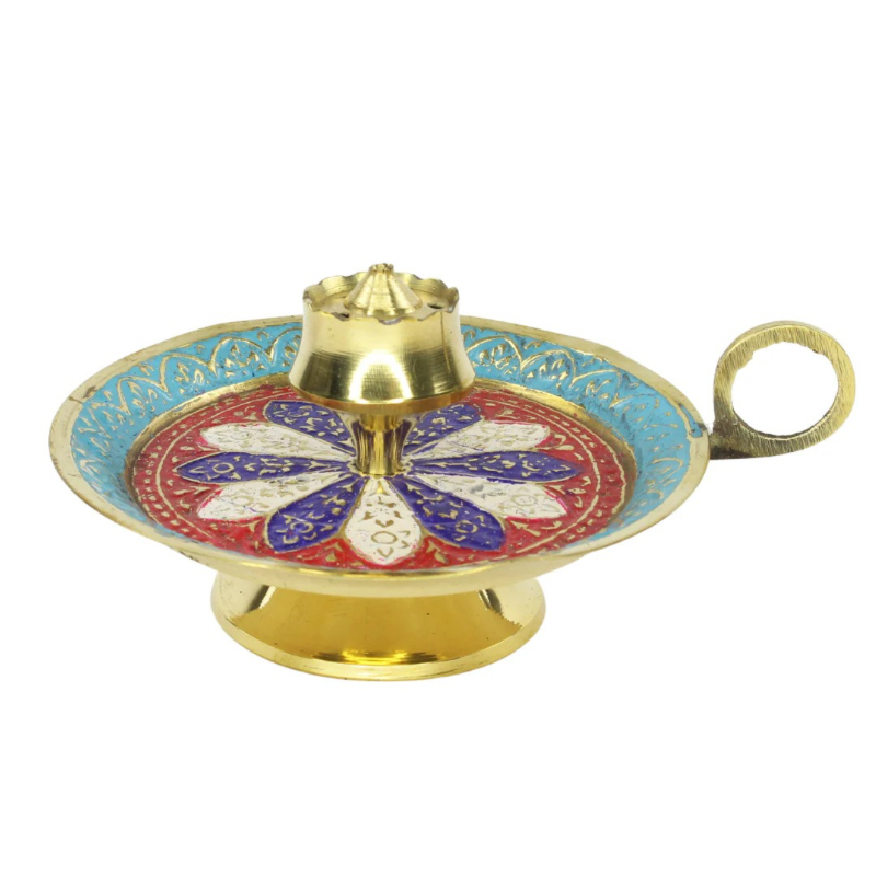 Brass & Enamel Embellished Incense Holder