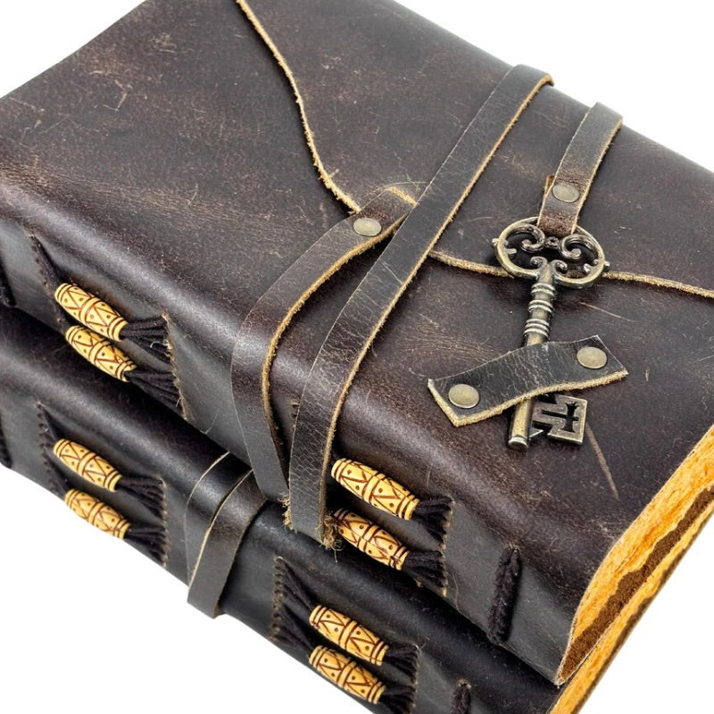Large Leather Journal with Vintage Key & Deckle Edge Paper