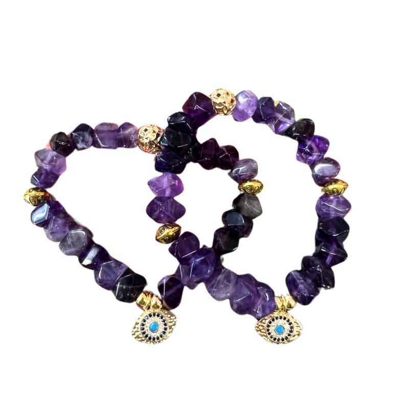Amethyst Bracelet with Evil Eye Charm
