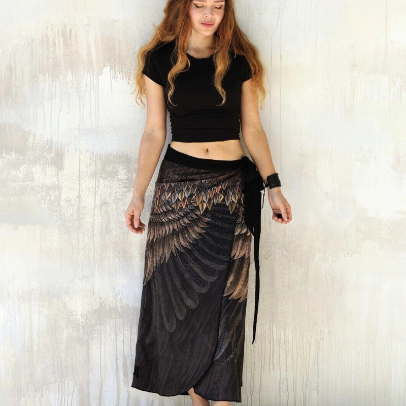 Shovava - Limited Edition Feather Wrap Reversible Skirt - Brown Tones