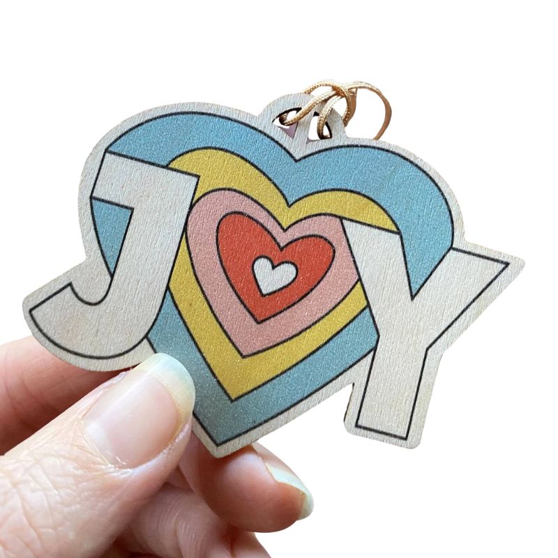 Joy heart shaped hanging wooden decoration keepsake
