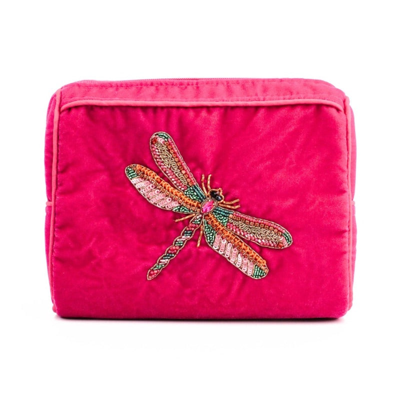 Pink Velvet Dragonfly Cosmetic Bag