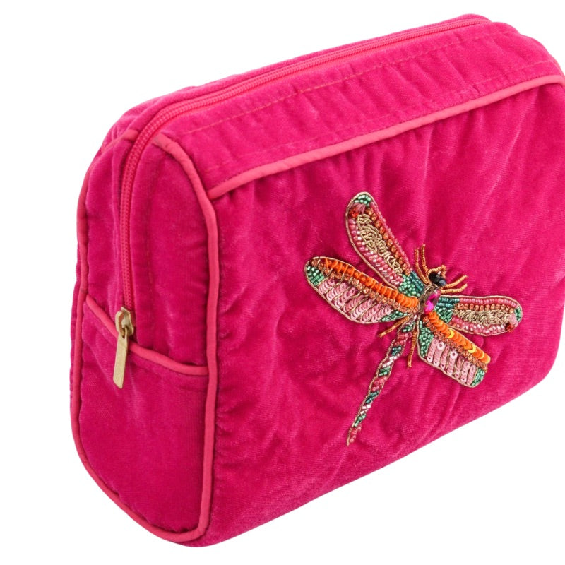 Pink Velvet Dragonfly Cosmetic Bag