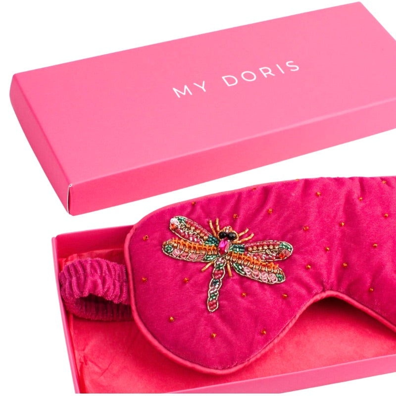 Pink Dragonfly Luxe Velvet Sleep Eye Mask