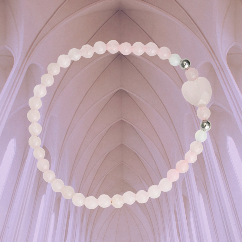 Rose Quartz Heart Beaded Stretch Bracelet