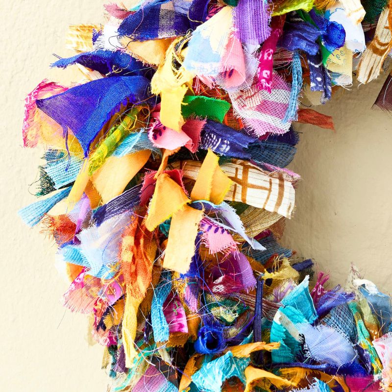 Recycled Sari Wreath - Multicoloured Round