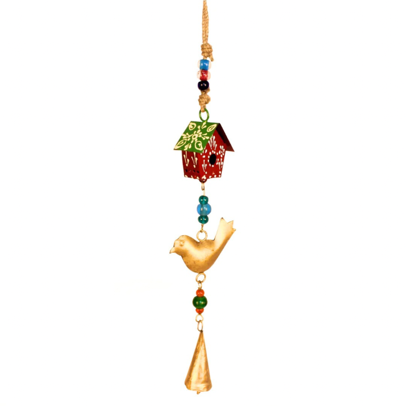Hanging Birdhouse with Bell & Beads