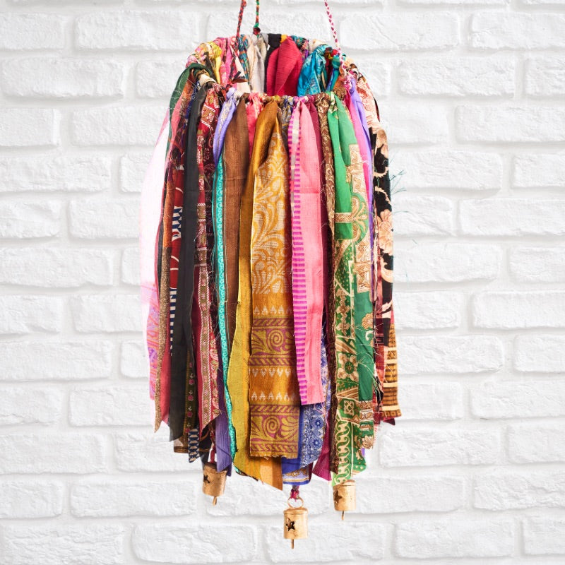 Recycled Sari Wind Chime with Brass Bells