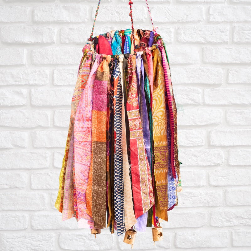 Recycled Sari Wind Chime with Brass Bells
