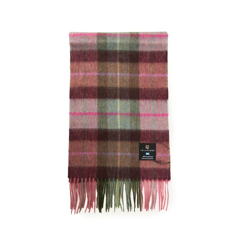 Islander Pink-Green Tartan Lambswool Scarf