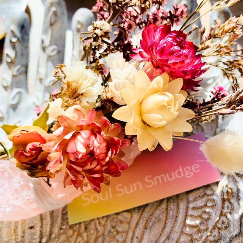 Australian Organic Sage Smudge Stick with Keepsake Flowers and Healing Crystal