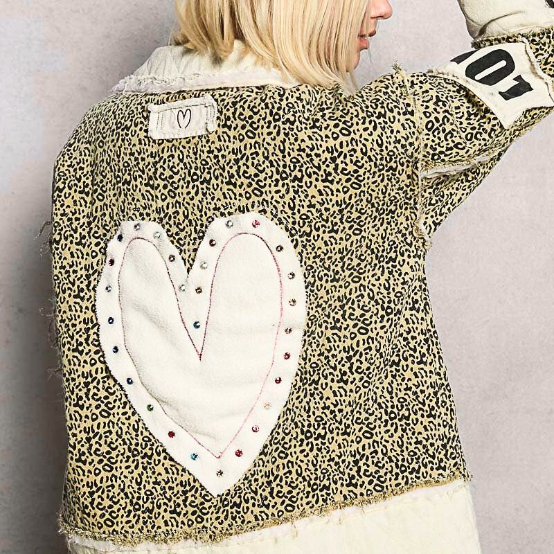 Twill Big Heart Jacket with Leopard & Love