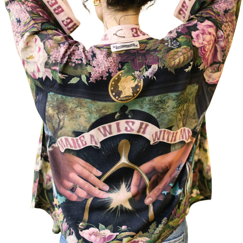Make A Wish Cropped Kimono Jacket with Wishbone and Dandelion