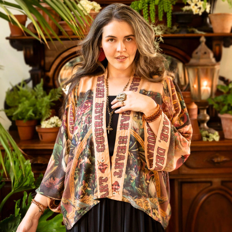 Courage Dear Heart Cropped Kimono Jacket