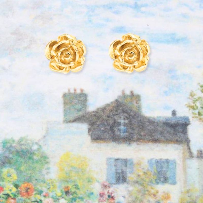 Garden Dahlias Fine Art Gold Flower Earrings