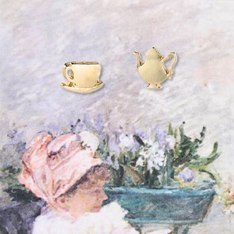 Cup of Tea Fine Art Gold Post Earrings