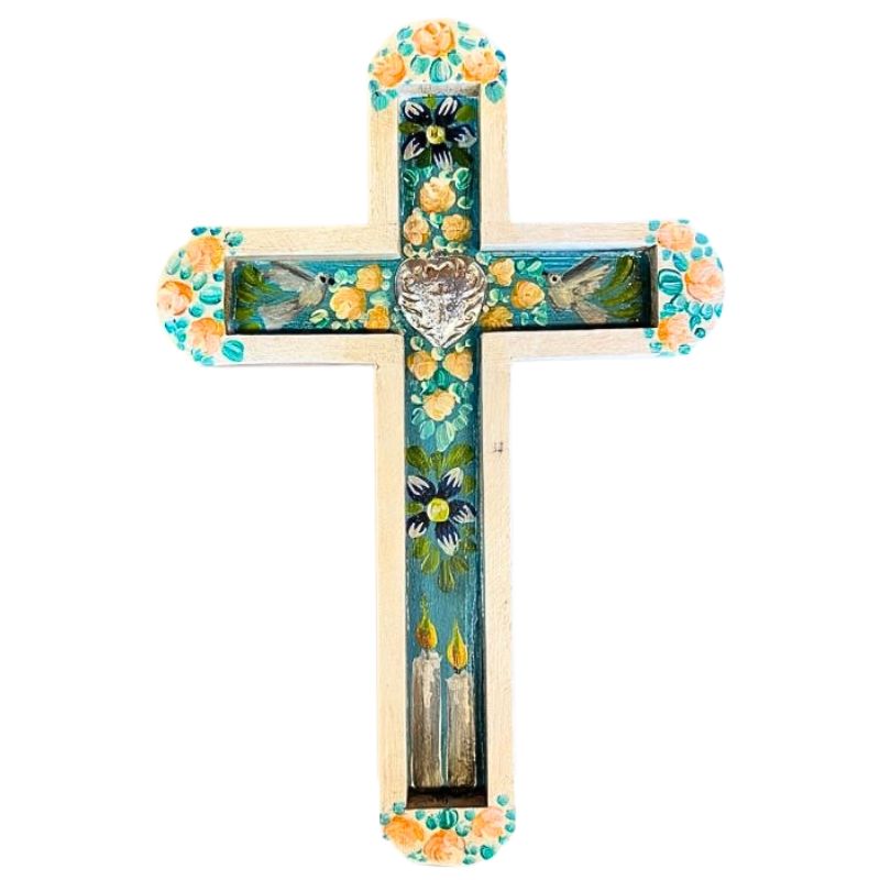 White Hand Painted Floral Cross