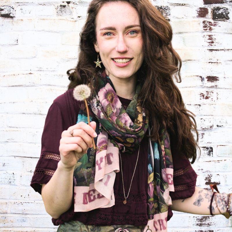 Make A Wish Floral Scarf with Symbols of Good Luck