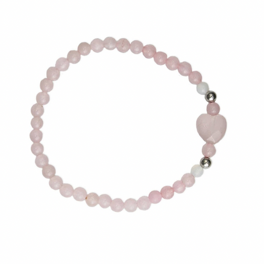 Rose Quartz Heart Beaded Stretch Bracelet