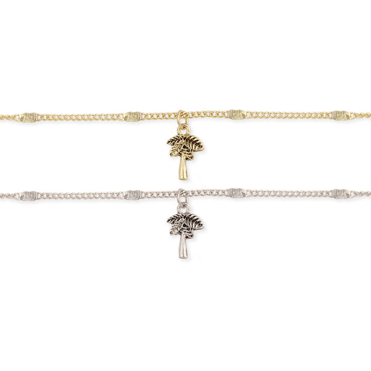 Hello Summer Palm Tree Charm Anklet in Gold or Silver