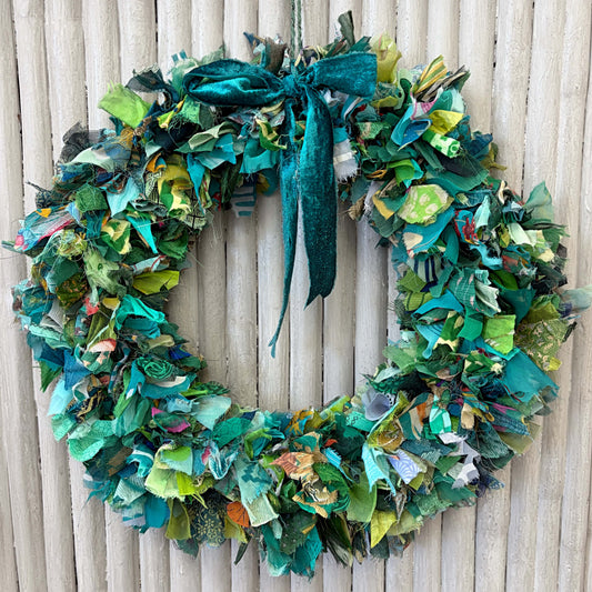 Recycled Silk Sari Green Wreath - Large