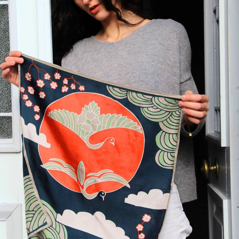 Agami Marine Silk Scarf in Navy with Gift Box