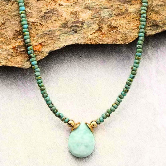 Amazonite Teardrop Pendant with Seed Beads