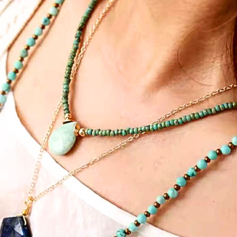 Amazonite Teardrop Pendant with Seed Beads