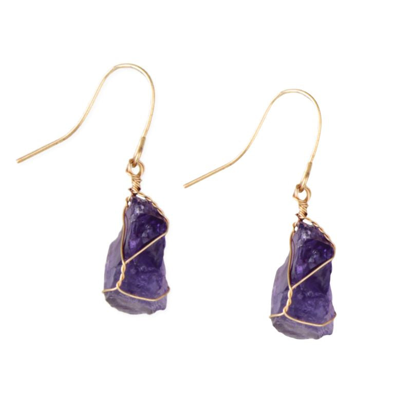 Amethyst Gold Wire Wrap Earrings