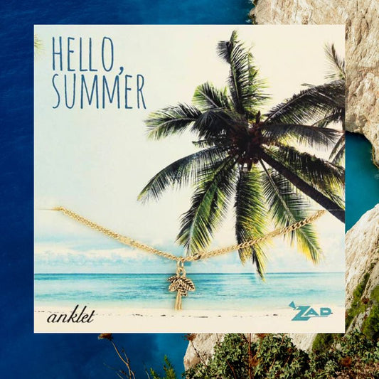 Hello Summer Palm Tree Charm Anklet in Gold or Silver