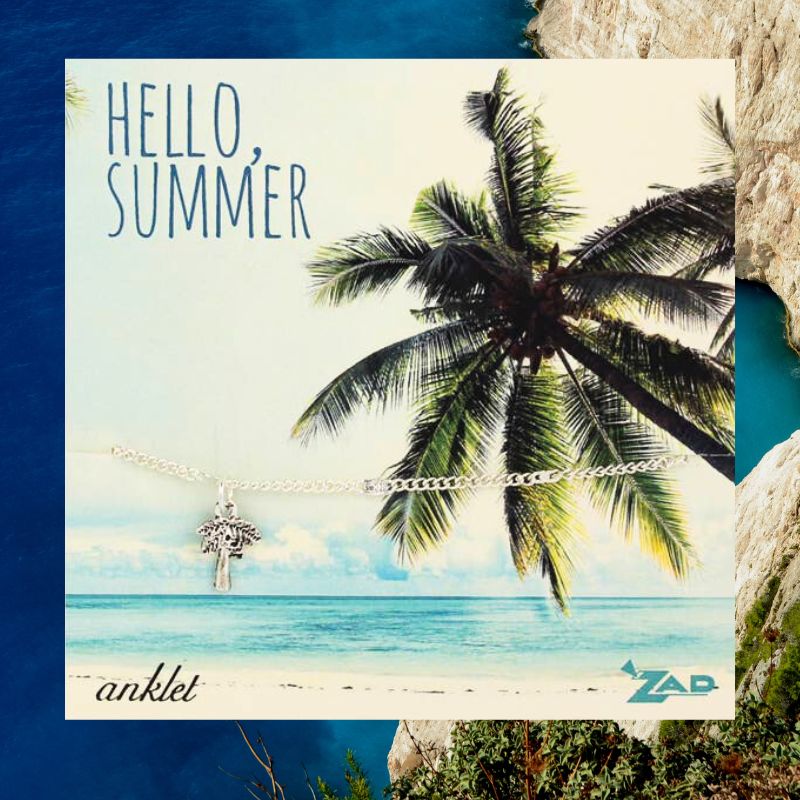 Hello Summer Palm Tree Charm Anklet in Gold or Silver