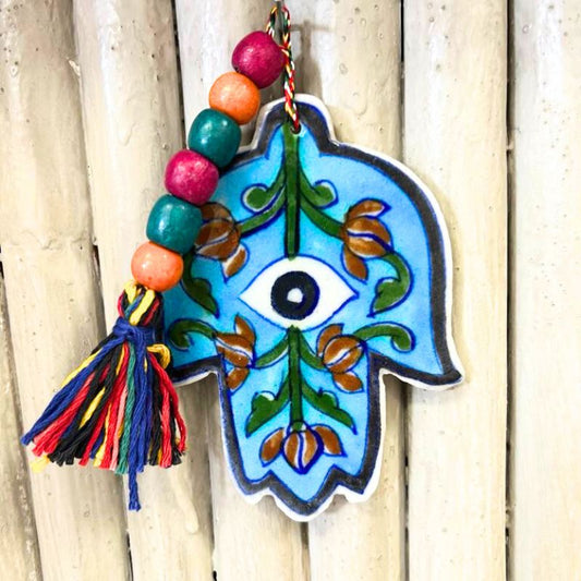 Pottery Hamsa Hand - Aqua