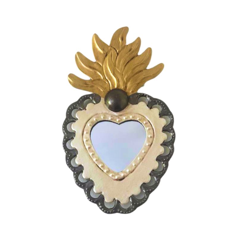 Beige Tin Heart with Mirror