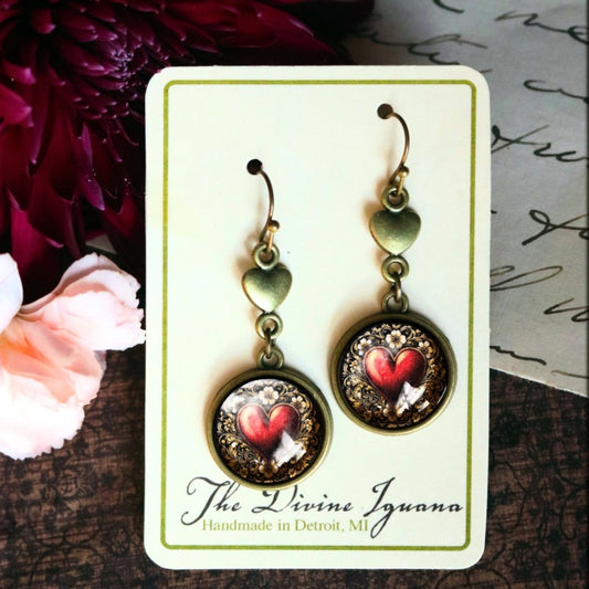 Big Heart Glass Cabochon Earrings