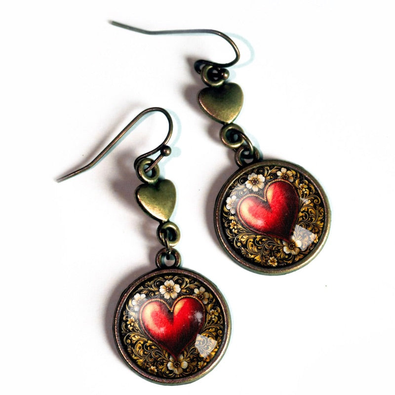 Big Heart Glass Cabochon Earrings