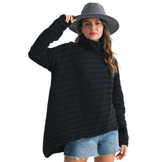 Noir Asymmetrical Turtle Neck Sweater