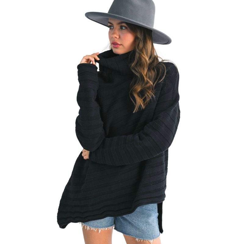 Noir Asymmetrical Turtle Neck Sweater