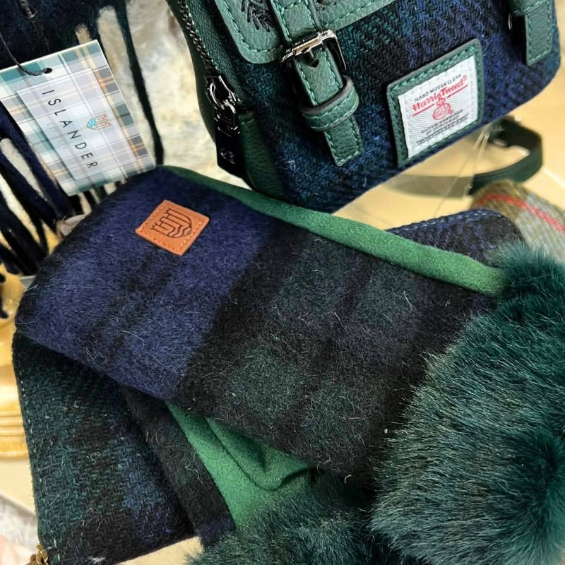 Islander UK Lambswool Fingerless Mittens in Black Watch Tartan