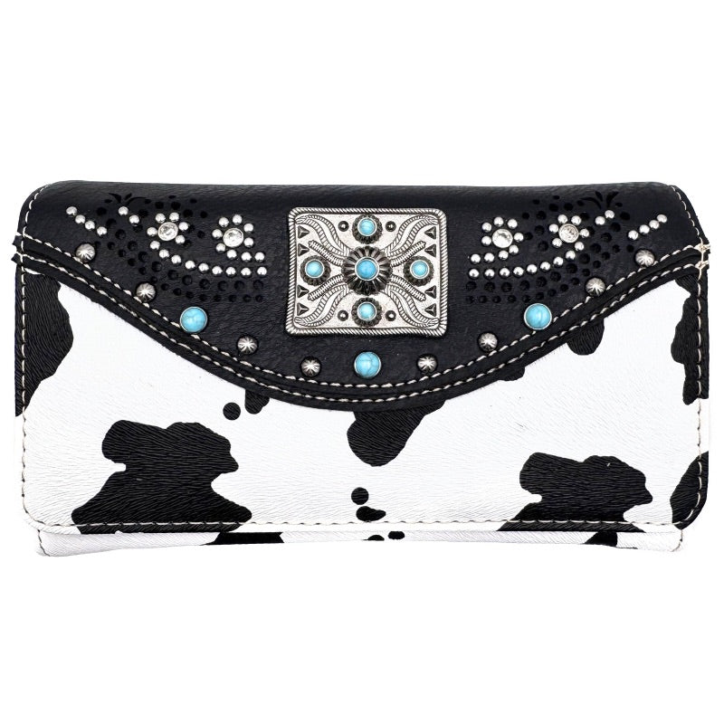 Concho Cow Vegan Crossbody Wallet in Black