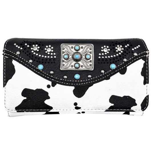Concho Cow Vegan Crossbody Wallet in Black