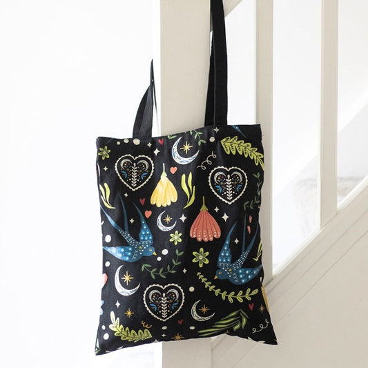 Folk Heart Black Tote Bag