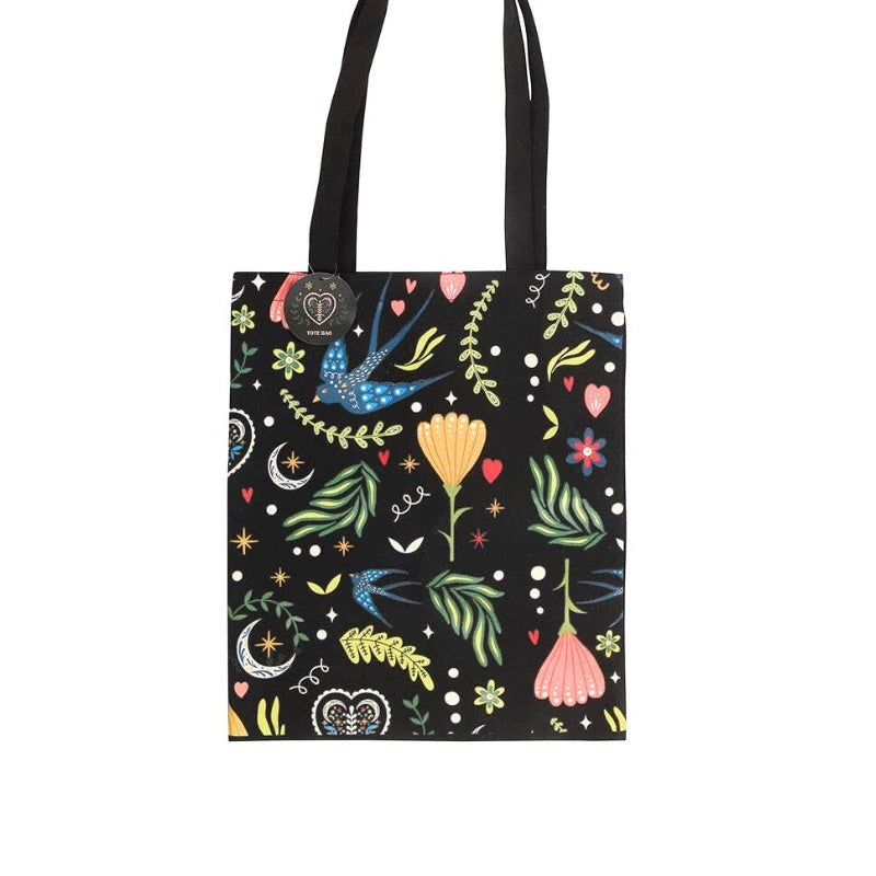 Folk Heart Black Tote Bag