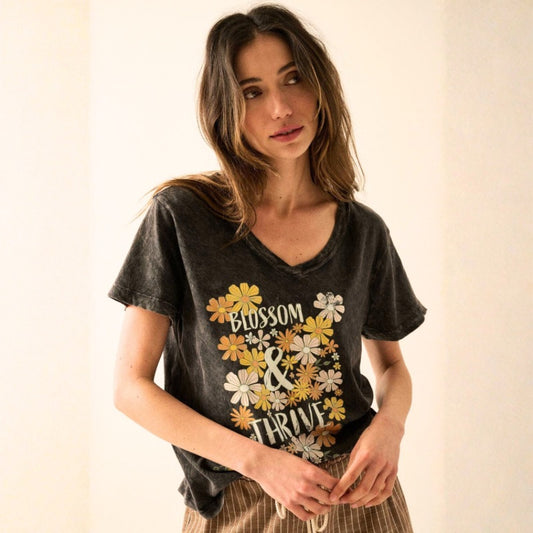 Blossom & Thrive V-Neck Vintage-Wash Tee