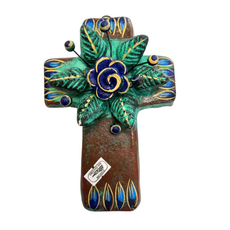 Blue Rose Clay Cross - Mexican Artisans