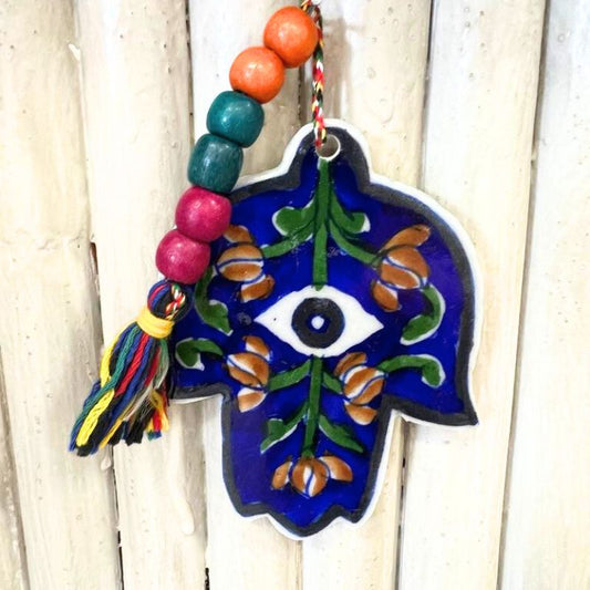 Pottery Hamsa Hand - Royal Blue